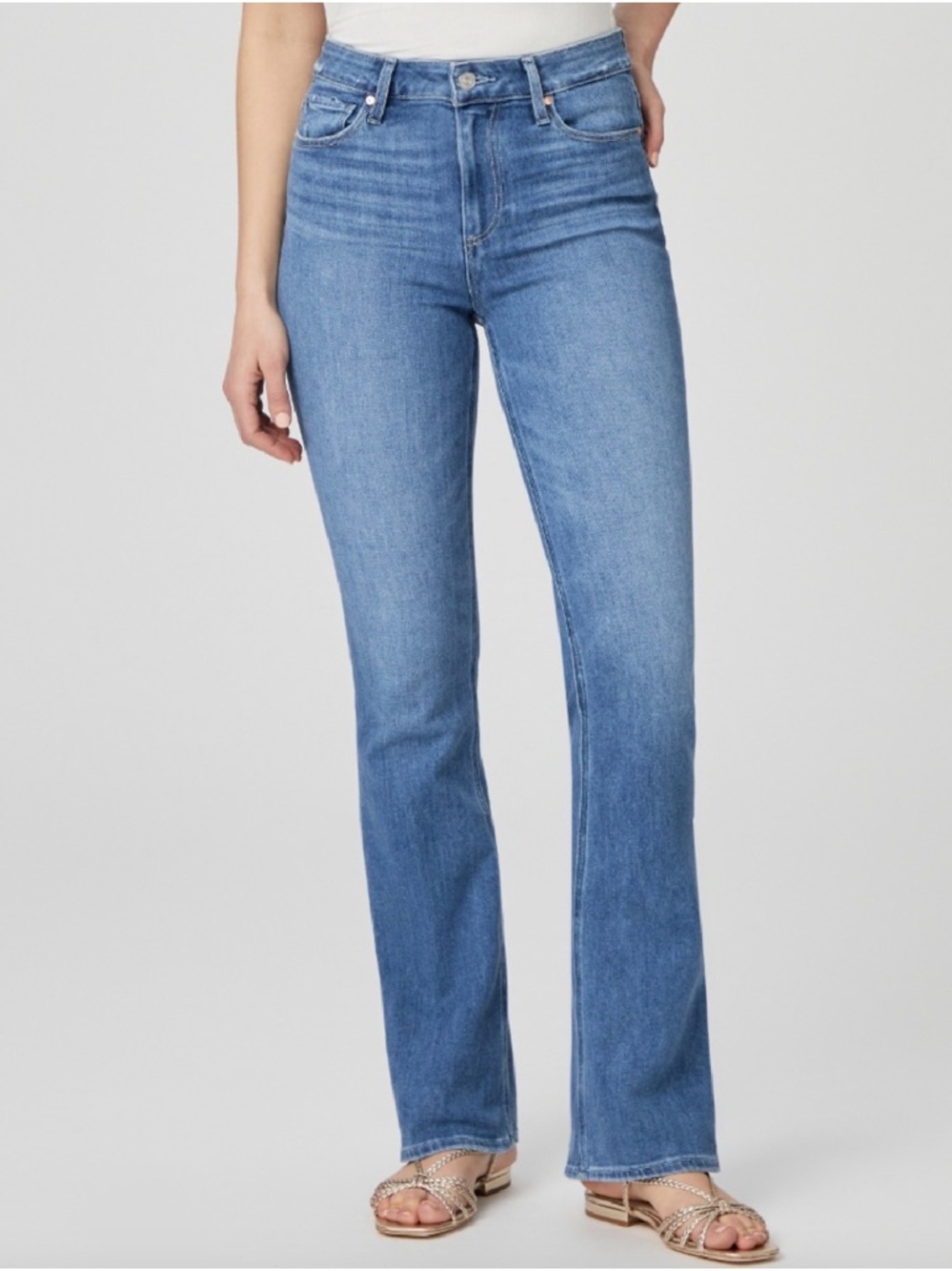 PAIGE High Rise Laurel Canyon Boot Jean Size 30 Petite Bellflower Distressed NWT